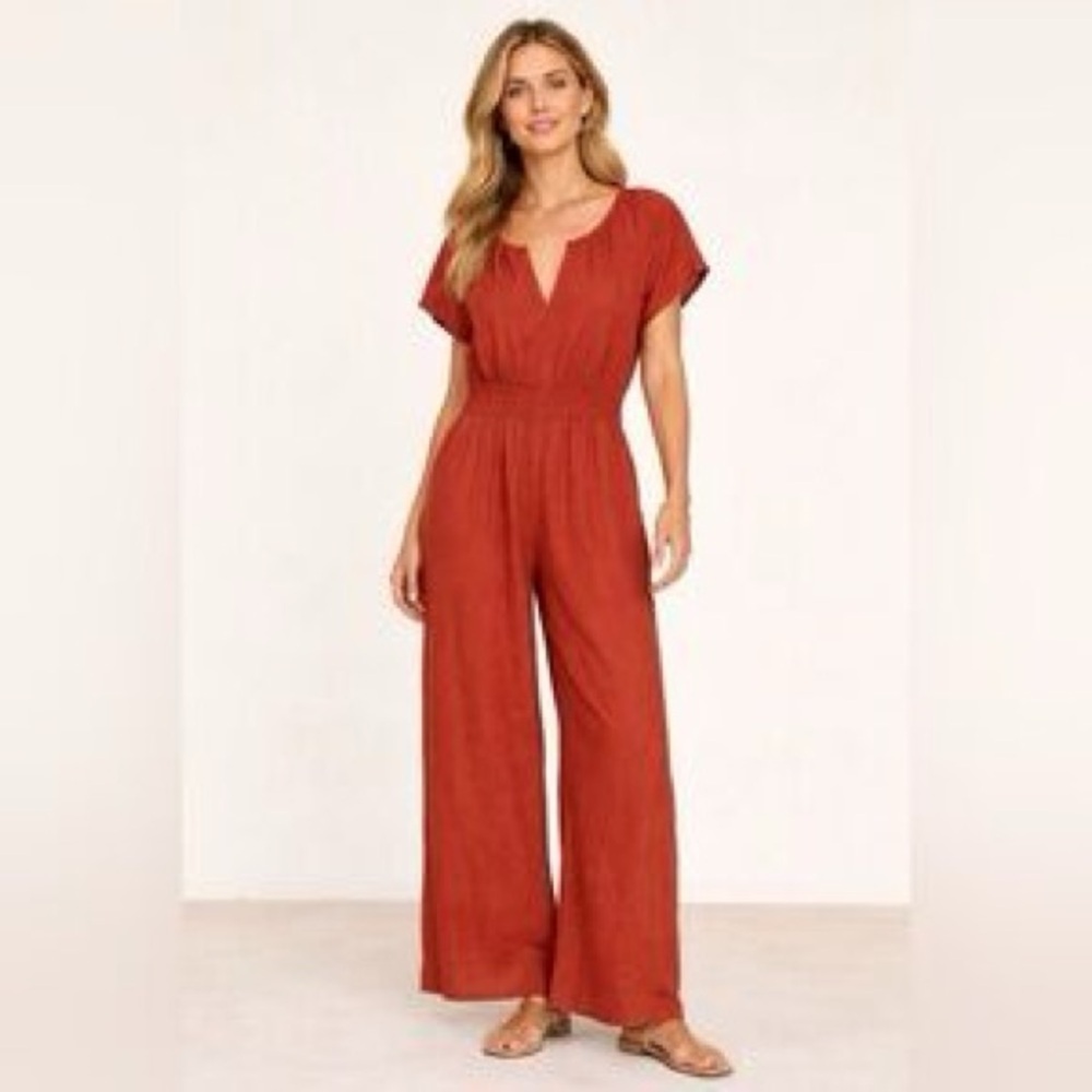 Tahari Linen Rayon Blend Burnt Orange Jumpsuit size Large